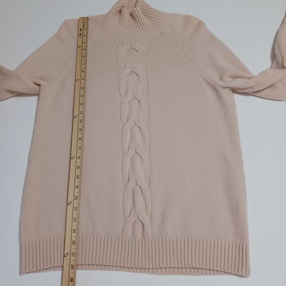 Garnet Hill Cashmere Cable Knit Mock Neck Sweater Size Medium Pink Blush Pastel - Picture 8 of 8